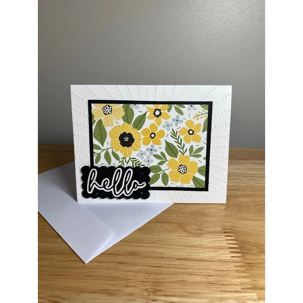 Bee & Flowers Hello Greeting Card – Handmade A2 Card – All Occasion Blank Card